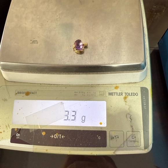 Amethyst Double Heart Pendant 14K with small diamond 💟 - Picture 6 of 8